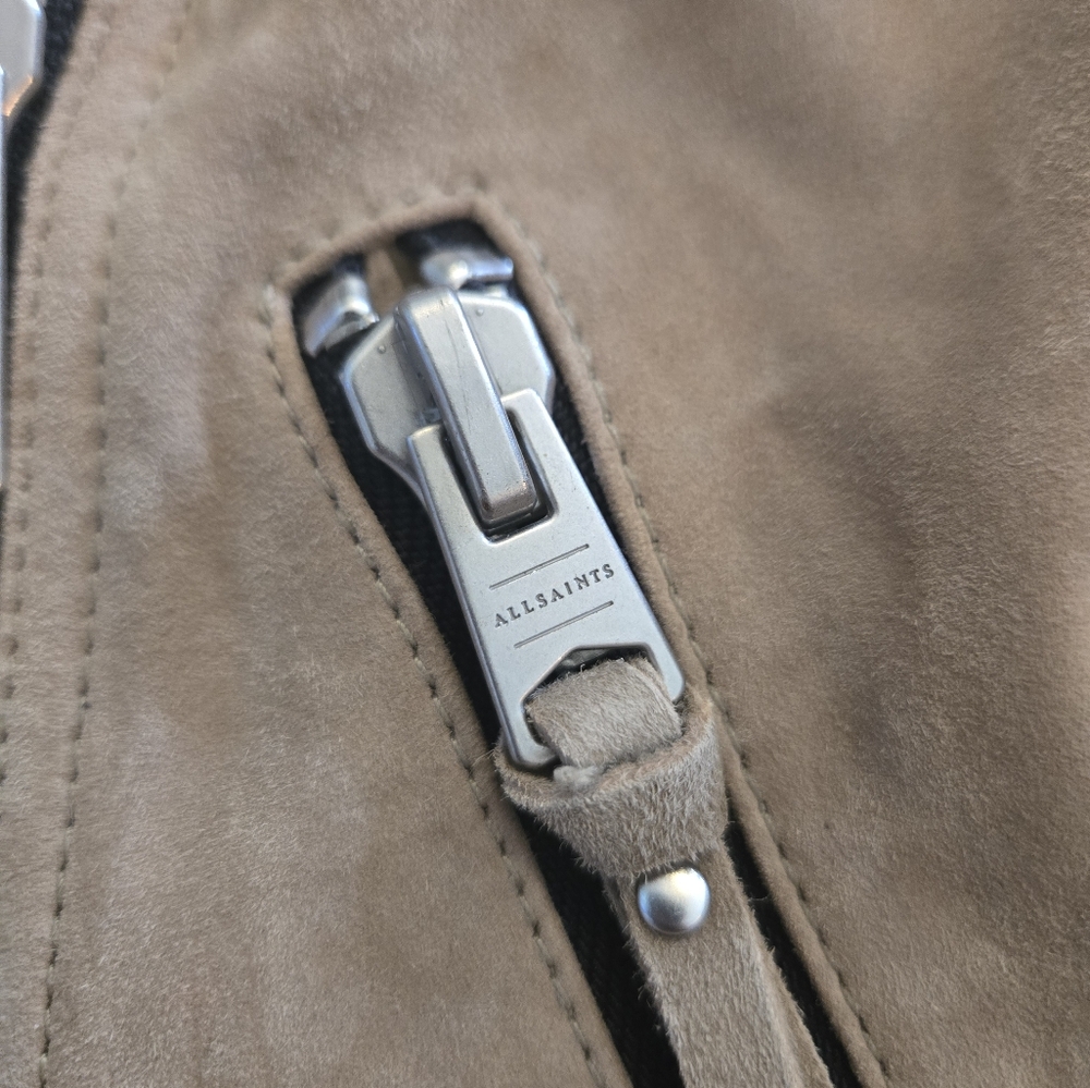 All Saints Dalby Slim Fit Tan Leather Asymmetrical Jacket - Picture 11 of 13